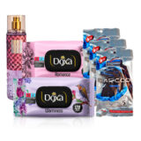 Combo de higiene personal #19: Toallitas húmedas Doxa + Fragancia corporal ligera ondas de encanto The 1001 senses + Maquinilla de afeitar Darcco